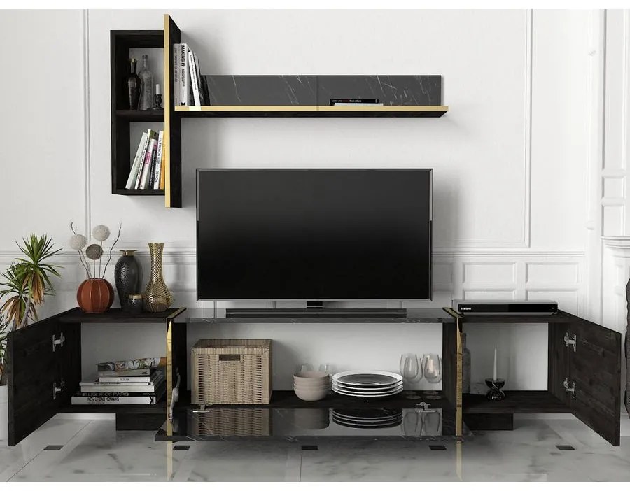 TV szekrény Veyron - Black, Gold