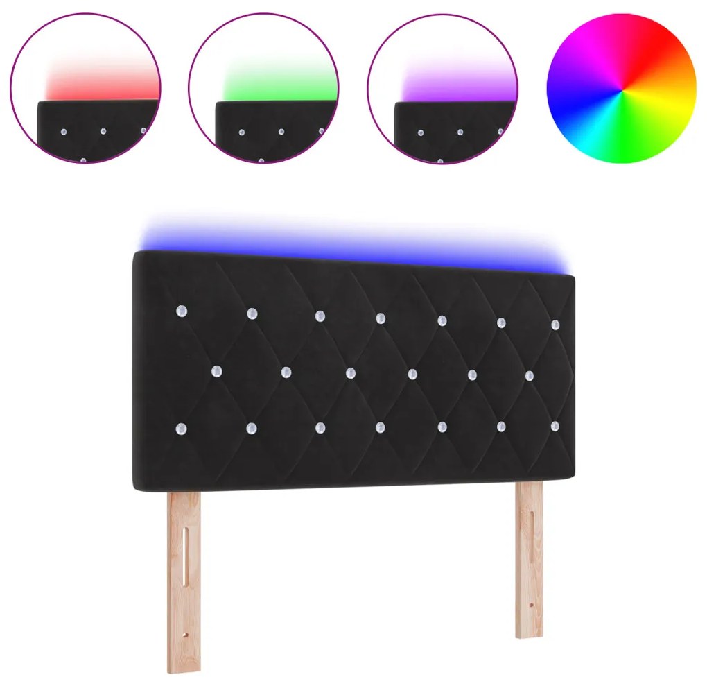 LED Fejvédő Kristálygombos Tufted Fekete 100 cm Bársony