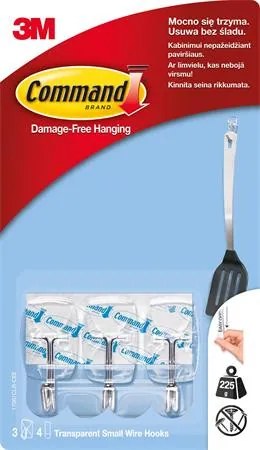 Mini műanyag akasztó fém kampóval, 3 db, 3M SCOTCH Command™ (U3M170671CLR)