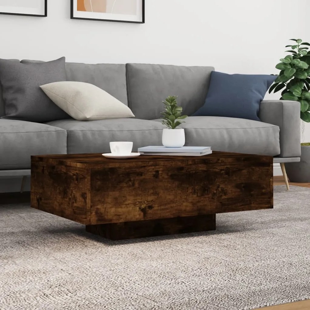 Füstös tölgy színű dohányzóasztal LED-lámpákkal 85 x 55 x 31 cm