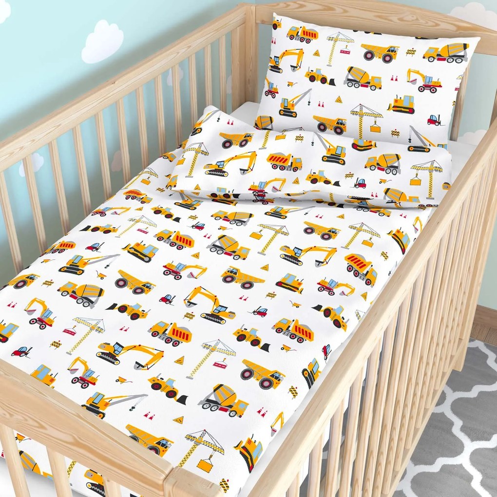 Goldea gyerek pamut ágyneműhuzat kiságyba - teherautók és kotrógépek 110 x 125 és 35 x 55 cm