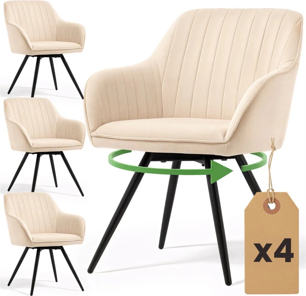 TURNO prémium bársony forgószék bézs,FEKETE lábbal (4 db-os szett)