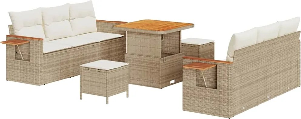 vidaXL Kerti Kanapé Szett párnával 11 pcs Beige és krém polirattan