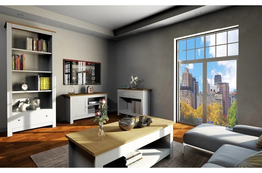 Szürke-natúr színű TV-állvány tölgyfa dekorral 95x58 cm Emerald – Støraa