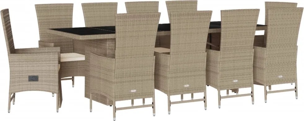 vidaXL 11 részes bézs polyrattan kerti étkezőgarnitúra párnákkal