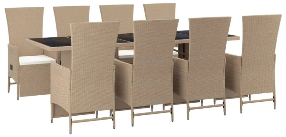 vidaXL 9 részes bézs polyrattan kerti étkezőgarnitúra párnákkal