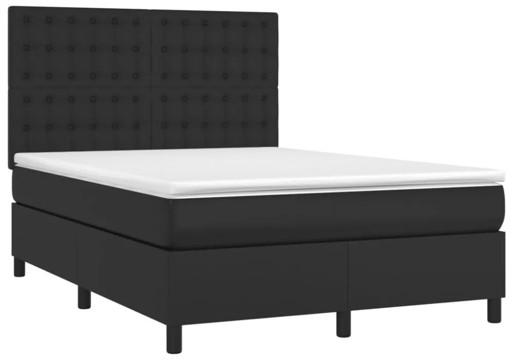 fekete műbőr rugós ágy matraccal és LED-del 140x200 cm