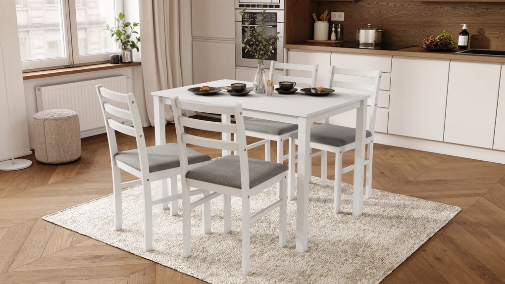 MAZZONI EXPORT TORINO étkezőgarnitúra asztal + 4 szék Fehér / Világosszürke (Savana 21)