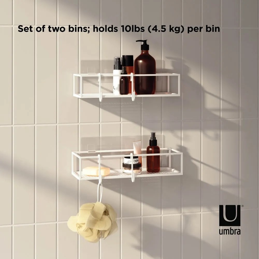 Fehér öntapadós acél fürdőszobai polc szett 2 db-os Cubiko – Umbra