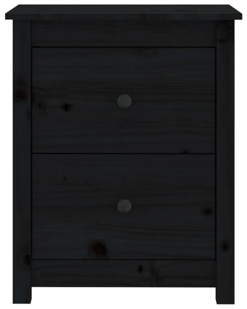 fekete tömör fenyőfa éjjeliszekrény 50x35x61,5 cm