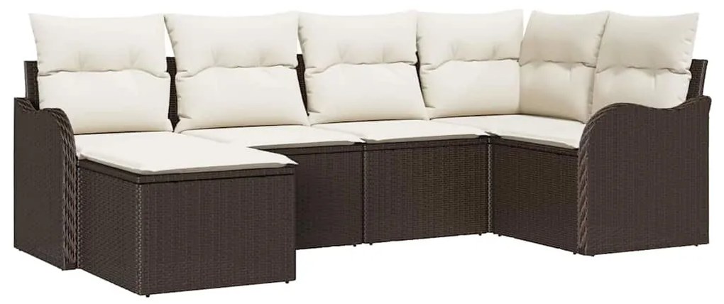 Kerti Kanapé Szett párnával 6 pcs Barna és fehér Poli rattan