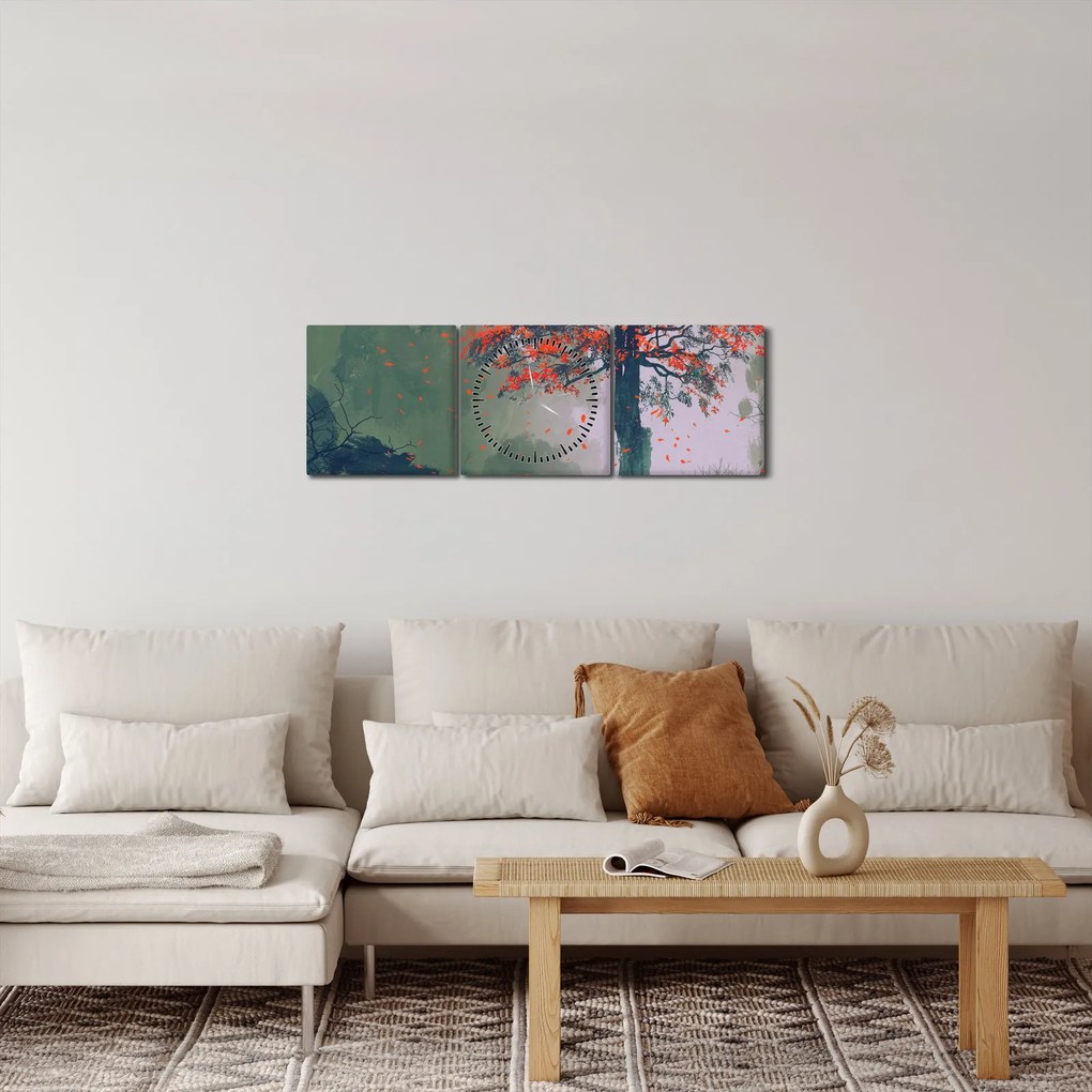Egy magányos vörös fa képe (órával) (90x30 cm)