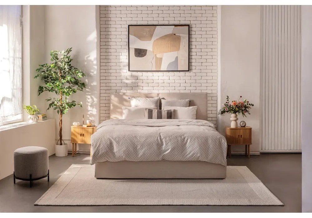 Bézs kárpitozott ágyneműtartós franciaágy matraccal, ágyráccsal 180x200 cm Thessa Bold – Bonami Selection