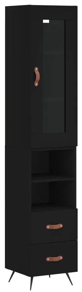 Fekete szerelt fa magasszekrény 34,5 x 34 x 180 cm