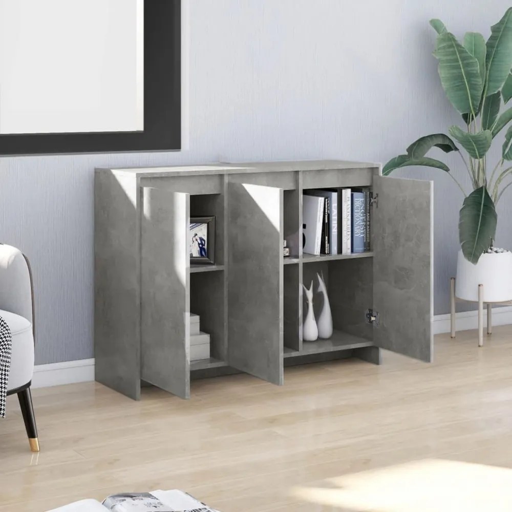 betonszürke szerelt fa tálalószekrény 102 x 33 x 75 cm