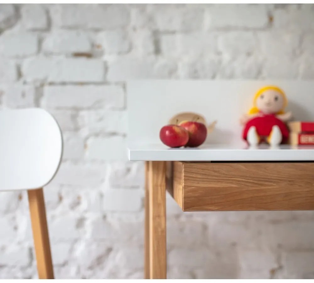 Luka fehér íróasztal kőrisfa lábakkal, hossz 65 cm - Ragaba