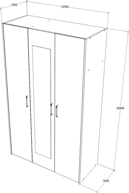 Malmo 3 ajtós ruhásszekrény, Fehér tölgy / Antracit, 120 x 52 x 200 cm