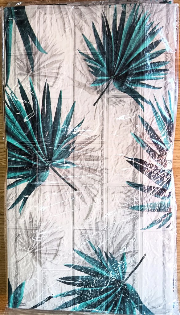 10 Darab Öntapadós 3d Tégla Hatású Dekor Falmatrica Tapéta Szobába Zöld Pálmalevél Mintás Színben 70x70x0,6 Cm