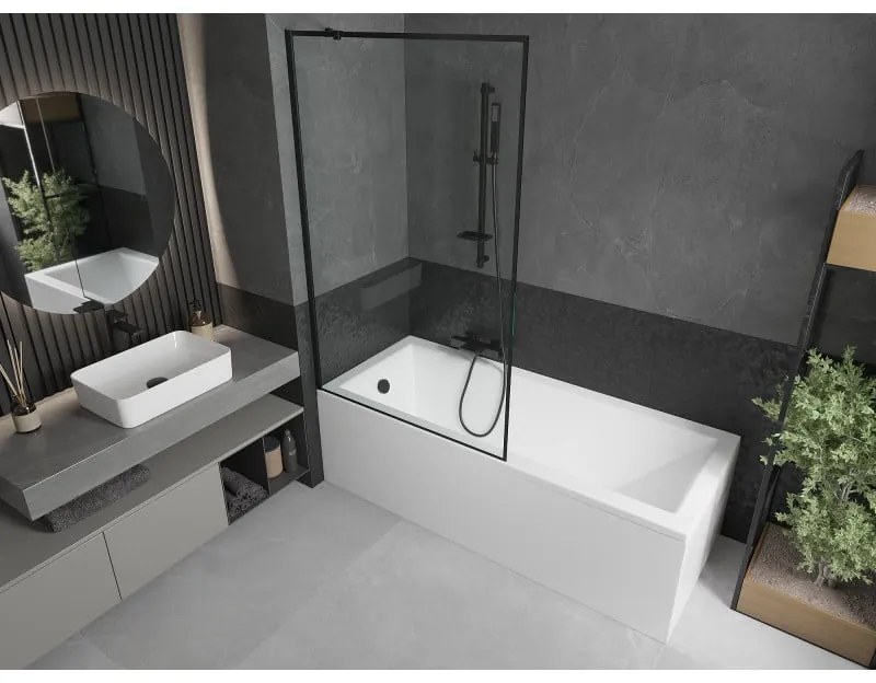 Mexen Next, kádparaván 1 szárny 100 x 150 cm, fix szárny, 6 mm átlátszó üveg fekete mintával, fekete profil, 895-100-000-00-70-70