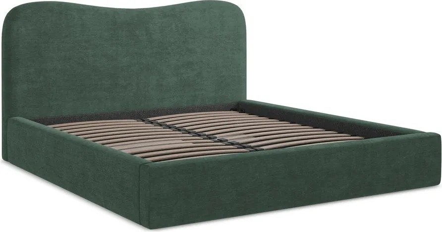 Zöld kárpitozott ágyneműtartós franciaágy ágyráccsal 180x200 cm Kahai – Makamii