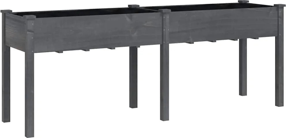 vidaXL szürke tömör fenyőfa kerti ültetőláda béléssel 203x53x76 cm