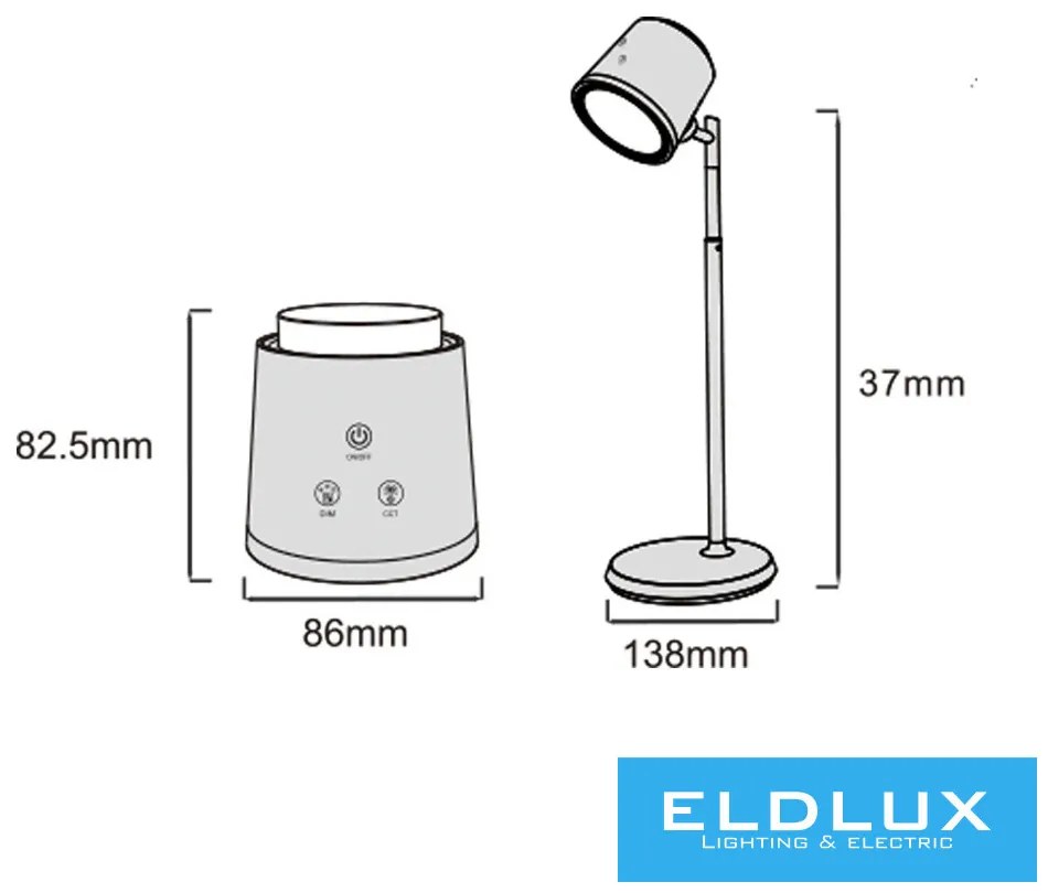 UNIVERSO Tölthető asztali-fali lámpa 5V-1500mAh 6w 310lm CCT 86x82.5mm Fekete
