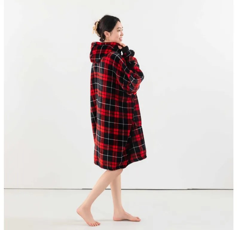 ALBURY piros báránybunda hatású kapucnis, ujjas pléd