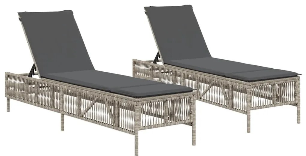 2 db világosszürke polyrattan napozóágy párnával