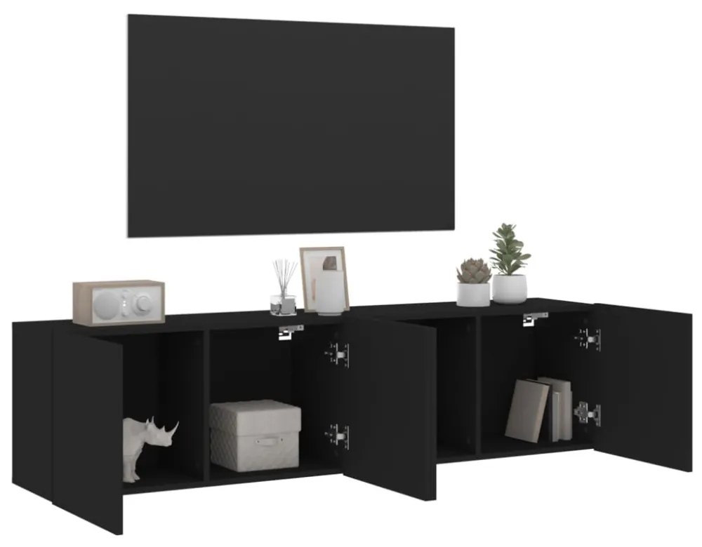 2 db fekete falra szerelhető TV-szekrény 80 x 30 x 41 cm