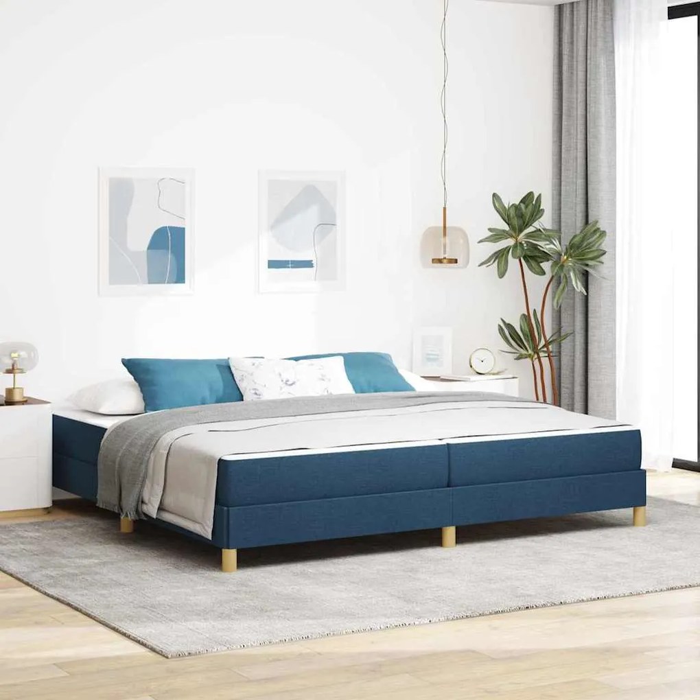 Boxrugós ágy Kék és Barna 200 x 200 cm Textil és mérnöki fa