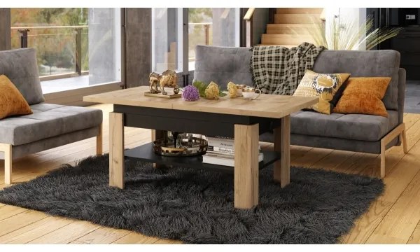 Bővíthető ROY konferencia/étkezőasztal emelhető lappal, craft tölgy/fekete