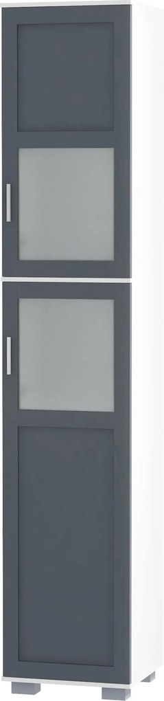 kleankin Magas Fürdőszobai Szekrény 2 Edzett Üvegajtóval és Állítható Polcokkal 37x35x190 cm Fehér és Szürke | Aosom