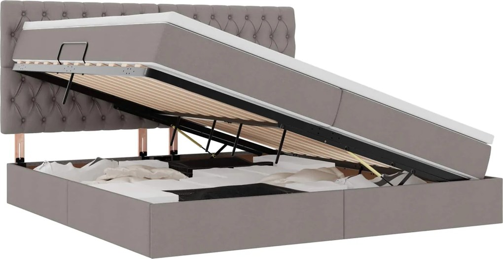 vidaXL Ágy tárolóval és matraccal Tópszínű 200 x 200 cm Poliészter
