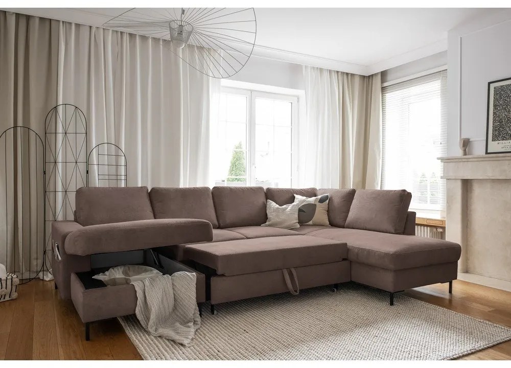 Barna kordbársony kinyitható sarokkanapé (jobb oldali) Lofty Lilly – Miuform