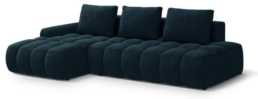 Petróleum színű bársony kinyitható-tárolóhelyes sarokkanapé (bal oldali-heverő résszel) Linz – Cosmopolitan Design