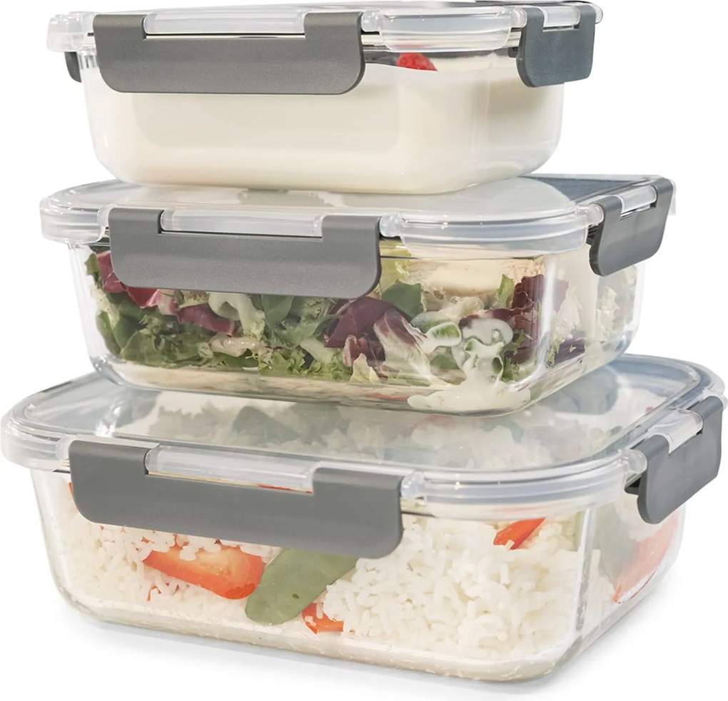 Klarstein Glaswerk Jardine, ételhordozó, 3 darabos készlet, 640/1040/1520 ml, boroszilikát üveg, fedél
