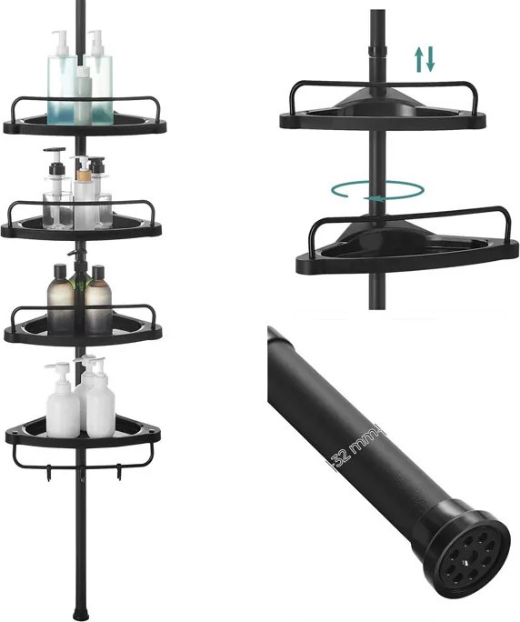 Fürdőszobai polc műanyag fekete AKP-E1001 BK