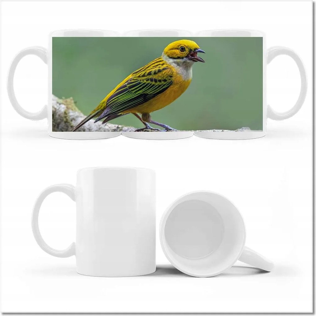 Tanager madár mintás bögre, ezüst torok