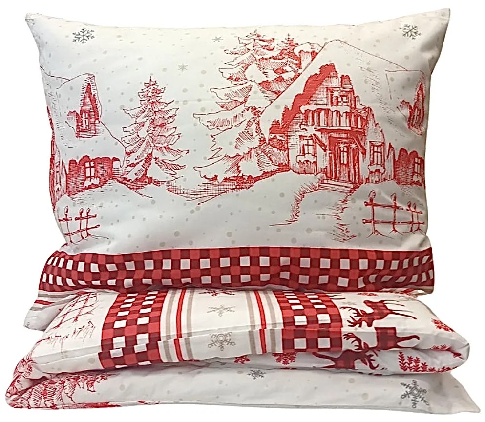 Pamut ágyneműk Karácsonyi Ünnepi mix fehér TiaHome - 2x Párna 90x70cm, 1x Paplan 200x220cm
