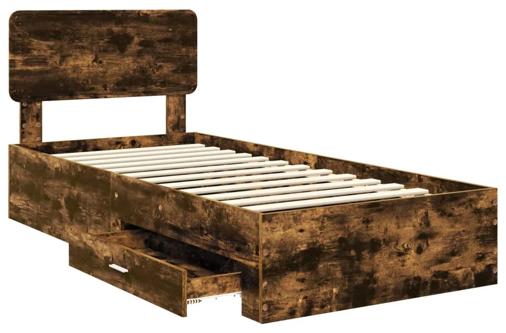 vidaXL Ágykeret fejtámlával fiókkal Füstölt tölgy 75 x 190 cm Faanyag