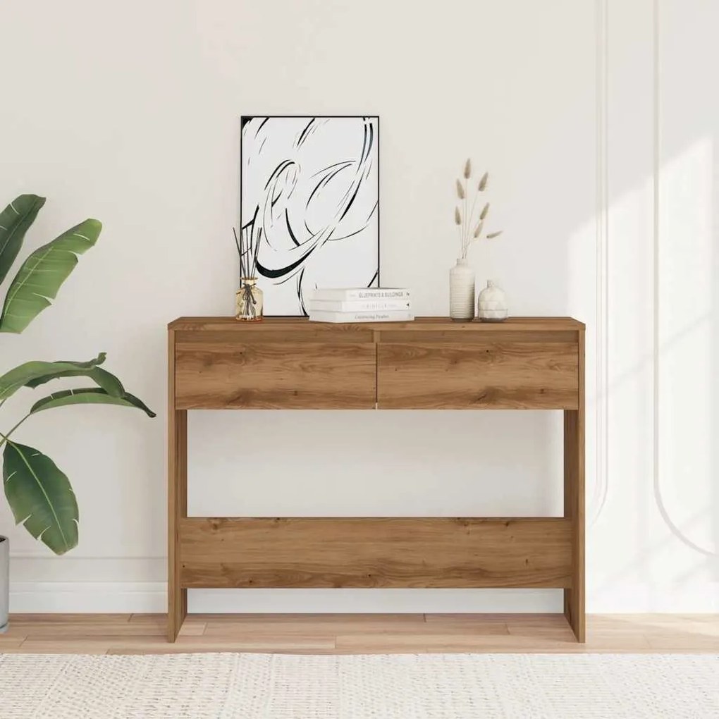 kézműves tölgy színű szerelt fa dohányzóasztal 100x35x76,5 cm