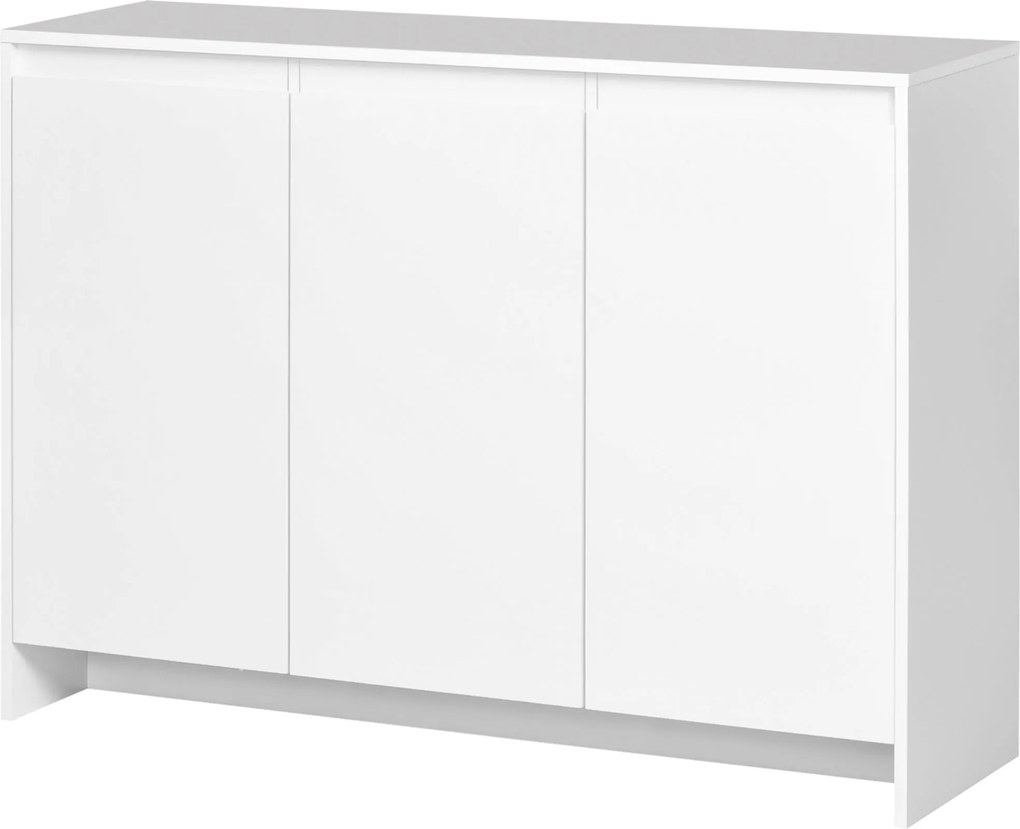 HOMCOM Modern Konyhai Oldalszekrény 3 Ajtóval, Magasságban Állítható Polcokkal és Lágy Zárással, 120x35x85 cm Fehér | Aosom