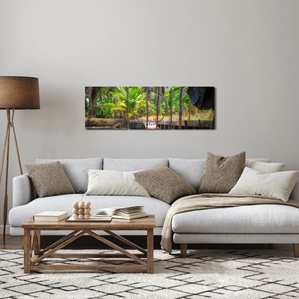 Kép - Fából készült hajó a csatornán, Thaiföld (órával) (90x30 cm)