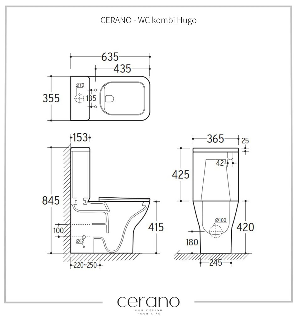 CERANO - WC kombi Hugo, keret nélküli + UF ülés - fényes fehér, CER-CER-538759