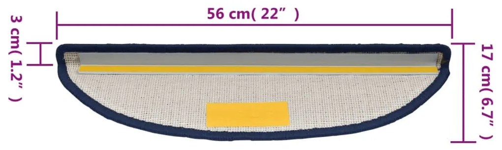 15 db kék félkör alakú lépcsőszőnyeg 56 x 17 x 3 cm