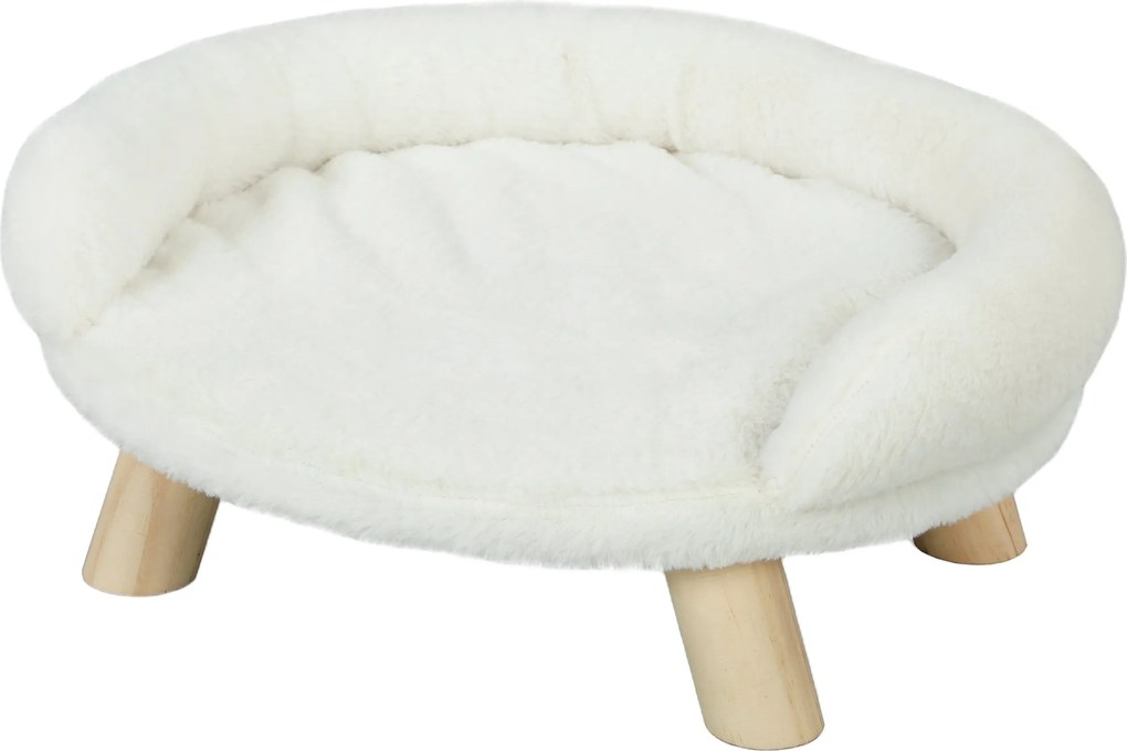 PawHut Kutya Kanapé, Kutya Ágy, Emelt Dizájnú Háziállat Kanapé, Kutya Dívány, Macska Kanapé, Kutya Szék Fa Lábakkal, Plüss, Krém, 47 x 40 x 20 cm | Ao