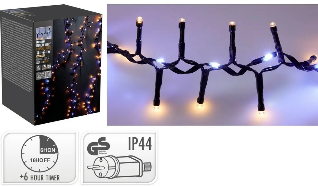 Kültéri fényfüzér Waterfall, 15 m, 1060 LED, meleg és hideg fehér, időzítő, IP44, 15 m