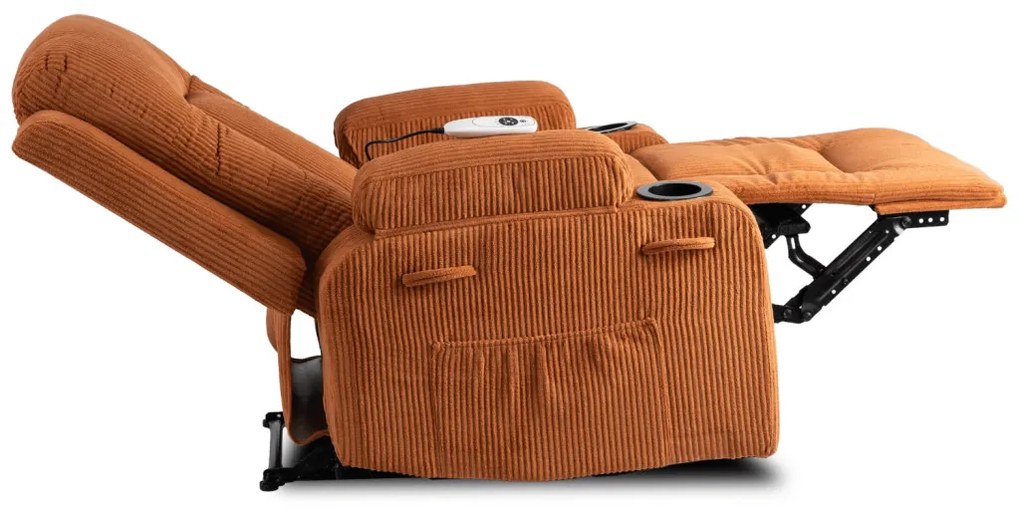 Elektromosan Vezérelhető Masszázsfunkciós Relaxfotel Rozsdabarna Kordbársony Kárpittal. BOX2