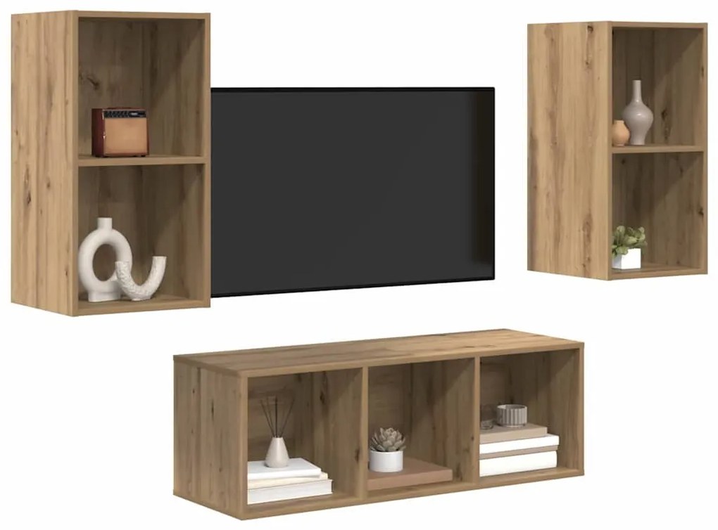 TV Szekrény Szett 3 pcs kézműves tölgy 37 x 37 x 107 cm Faanyag
