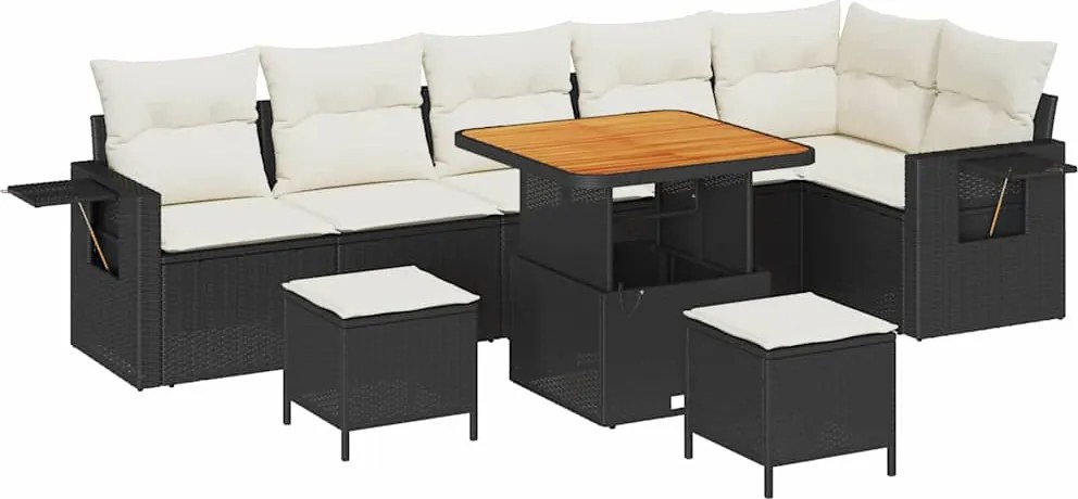 vidaXL Kerti Kanapé Szett 9 pcs Fekete polirattan